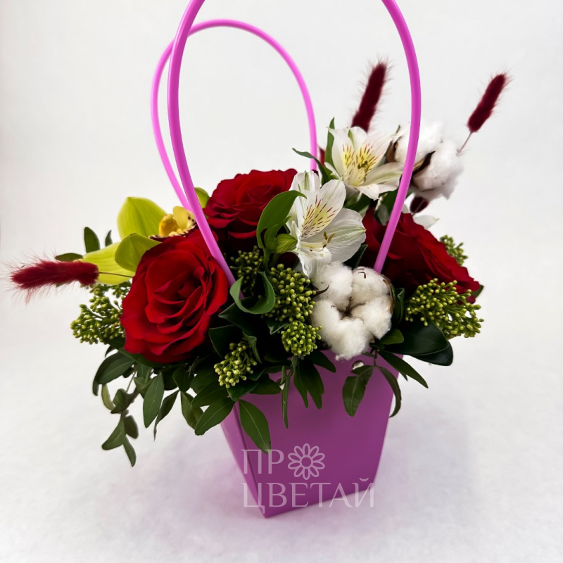 Композиция с хлопком в сумочке «Теплый вечер»