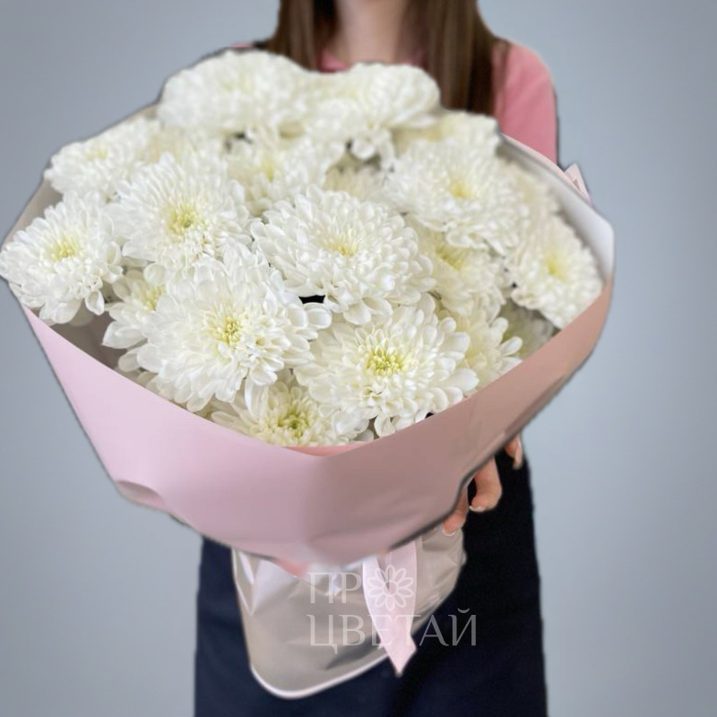 Букет из 5 белых хризантем «Лучик»