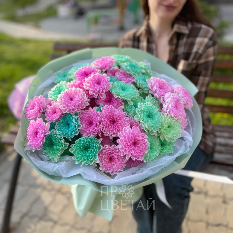 Моно-букет из цветных хризантем 1