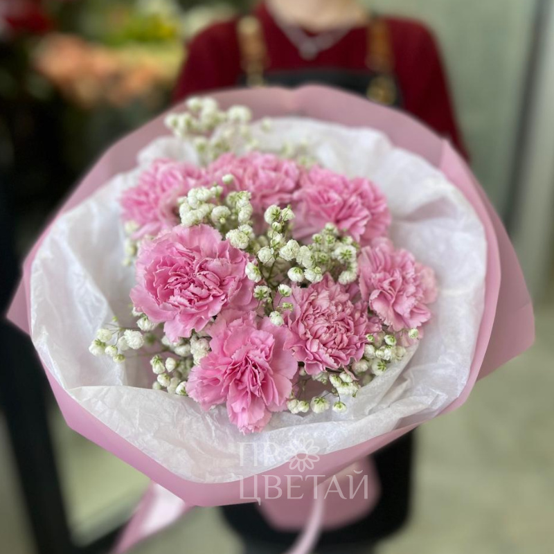 Сборный букет с гипсофилой «Нежная весна» 1