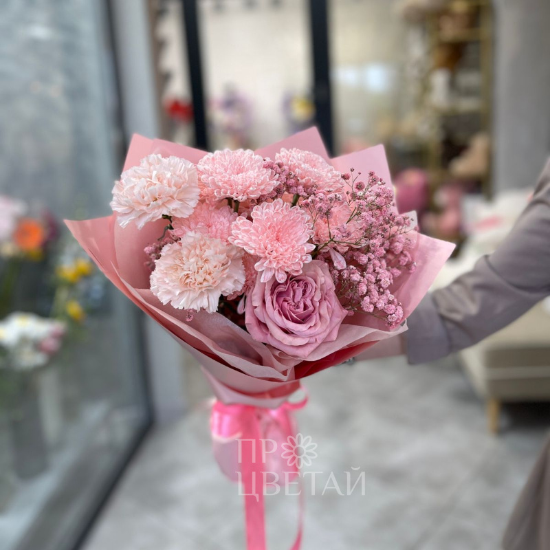 Букет с гипсофилой «Розовый миг» 1