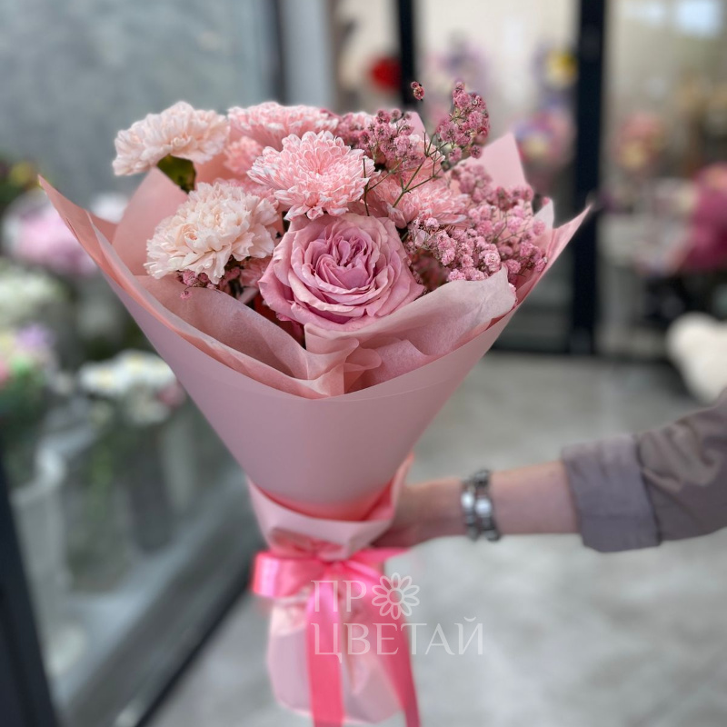 Букет с гипсофилой «Розовый миг» 2